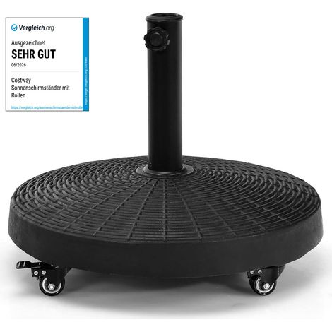 Costway – Sonnenschirmständer 23kg mit Rollen – Kunstharz-Basis für 38/48mm Stangen – Rostbeständig und mobil – Elegantes Rattan-Design (1/5)