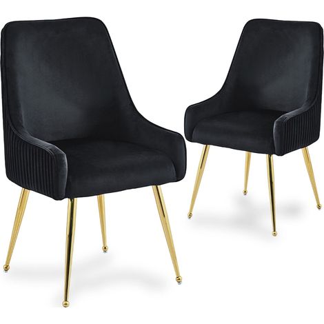 Lot de 2 chaises en velours noir pieds en métal doré DORY (1/5)