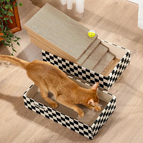4 Griffoir pour Chat avec 2 Séparées Boîte, Grattoir Chat, Grand (1/5)
