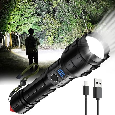 Rechargeable LED Flashlight, USB Handheld Flashlight with Zoom, 3000mAh Emergency Flashlight, Camping Flashlight for Hiking, Dog Walking (1/5)