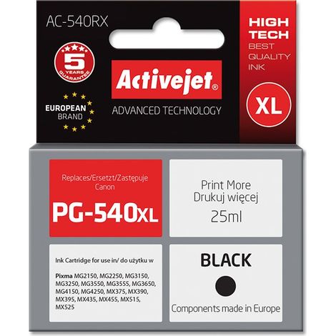 Cartouches d'encre ActiveJet pour imprimante Canon PG-540XL (référence AC-540RX). (1/2)