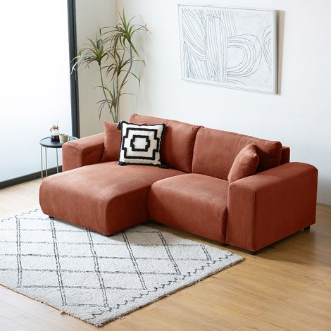 Divano modulare angolare a 3 posti in velluto a coste in terracotta ABERDEEN