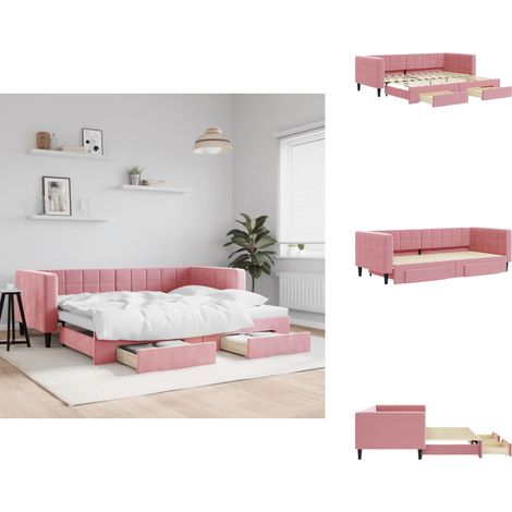 Tagesbett Ausziehbar mit Schubladen Rosa 90x200 cm Samt - Sofa Bett - Schlafcouch - Gästebett - Tagesbett - Wohnzimmer Möbel (1/5)