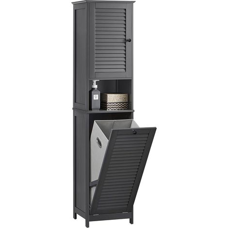 SoBuy Bathroom Tall Cabinet Cupboard Bathroom Storage Cabinet with Laundry Basket,BZR124-DG (1/5)