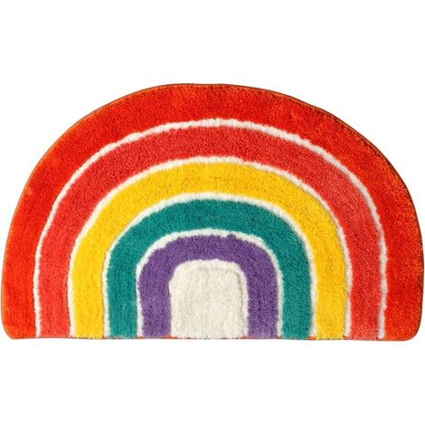 Tapis demi-circulaire arc-en-ciel pour enfants, tapis de sol absorbant antidérapant pour entrée, salle de bain et chambre (1/2)