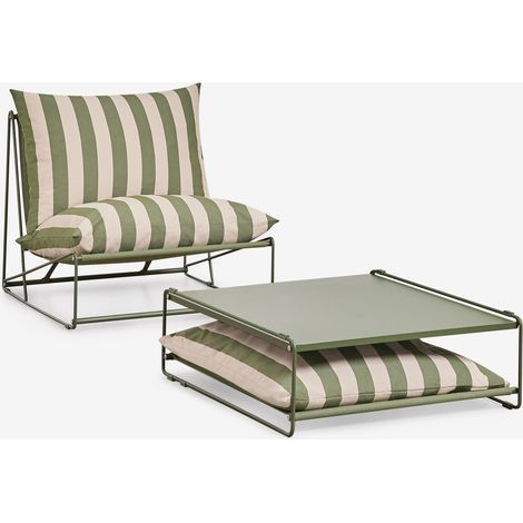 Ensemble de jardin avec fauteuil et table d'appoint convertible Amaro SKLUM Beige Tapioca - Vert olive intense (1/5)