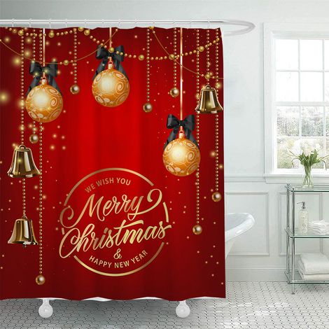 180 x 200 cm großer Duschvorhang mit Weihnachtsmotiv, Weihnachtsmann und Rentier, Badezimmer-Dekorationsset, wasserdichtes Material, inklusive 12 Haken