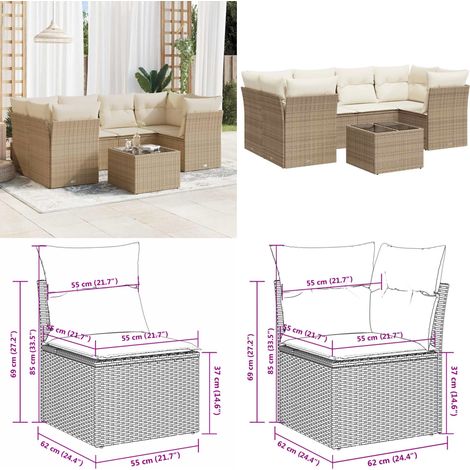 Salon de jardin avec coussins 7 pcs beige résine tressée - Ensemble Salon De Jardin - Mobilier De Jardin - Salon De Jardin Design - Meubles De Jardin Résistants - Canapé Jardin - Home & Living (1/5)