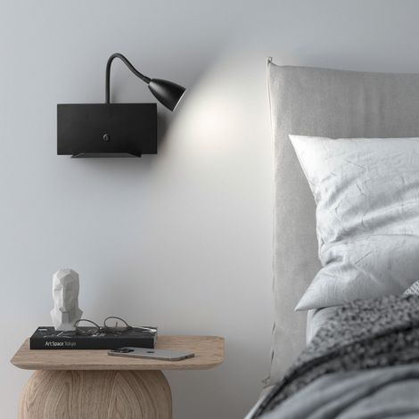 Applique tête de lit Tura métal noir et port USB C (1/3)
