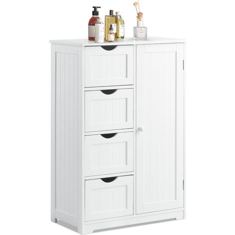 Mueble de baño moderno de 56 x 30 x 81 cm con 4 cajones y estante ajustable en MDF blanco 200012753 (1/2)