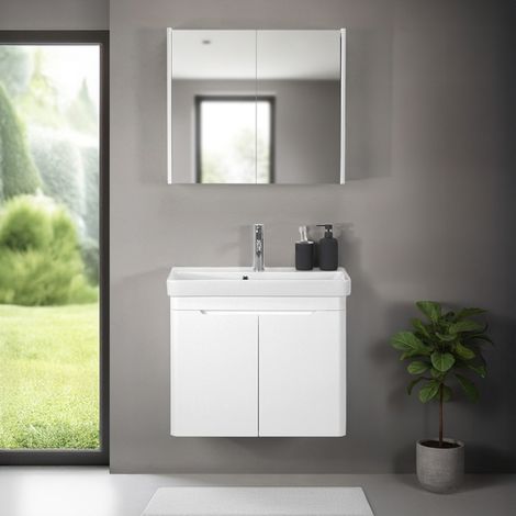 Mobile bagno sospeso 70 cm bianco lucido con armadietto a specchio Clip (1/5)