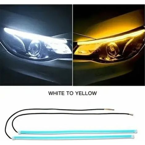 Bandeau LED Voiture 30cm Flexible Étanche Dynamique Séquentiel Blanc Jaune Feu de Jour Tube Lumière Extérieur (1/5)