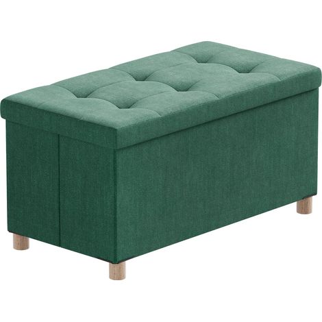 Banc de Rangement, Pouf Coffre Rangement avec Pieds de Tabouret, Coffre de Rangement, Coffre a Jouet, Pouf Salon, Vert Encre, 76 x 38 x 38 cm (1/5)