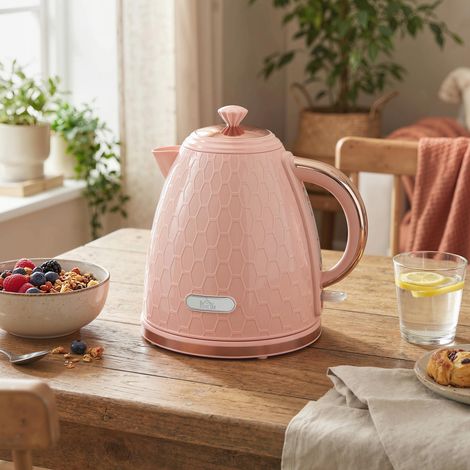 Bouilloire électrique, 1,7 L, ébullition rapide, 2,2 kW, sans fil, avec filtre anticalcaire amovible, rose clair