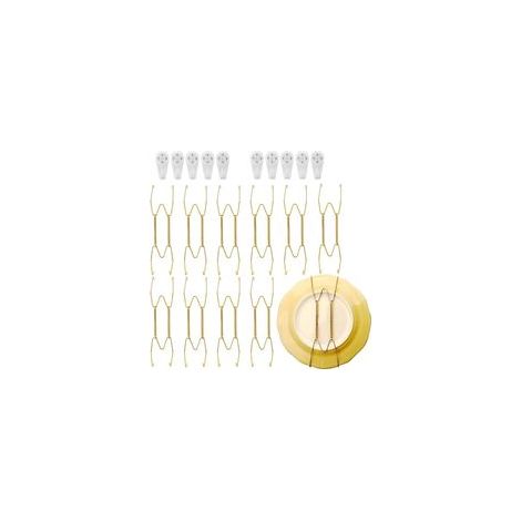 Ensemble de 10 supports muraux décoratifs pour assiettes, en acier inoxydable, comprenant 10 crochets muraux pour la suspension. (1/5)