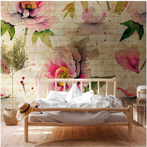 Sfondo fotografico Profhome 382761 Carta da parati TNT goffrata a caldo liscia con motivo floreale opaca beige verde rosa 3,71 m x 2,8 m (1/4)