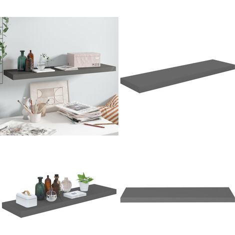 Schwebendes Wandregal Hochglanz-Grau 90x23,5x3,8 cm MDF - Schwebendes Regal - Wandregal - Grau - Holzoptik - Wohnraumdeko - Home & Living (1/5)