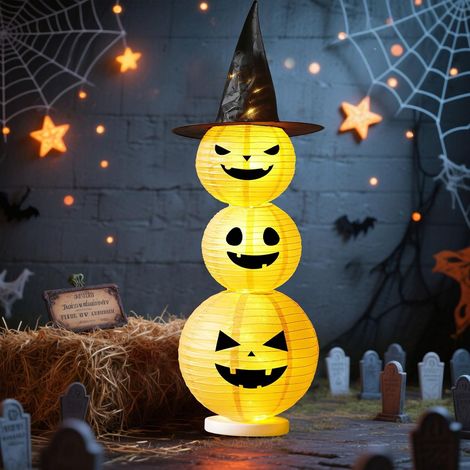 Lanterne citrouille LED d'Halloween avec 2 modes d'éclairage – Lumière citrouille lumineuse pour intérieur et extérieur – Décoration d'Halloween, veilleuses d'Halloween (125 cm) (1/5)