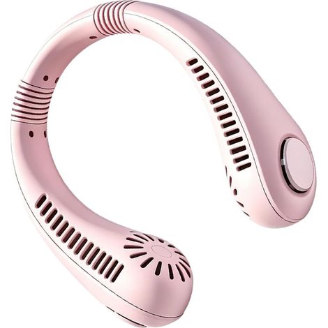 Ventilateur de cou rechargeable 20,6 x 15,5 cm, sans pales, 3 vitesses, portable et silencieux, chargement USB, idéal maison, bureau, plage, camping, randonnée et voyage Rose (1/5)