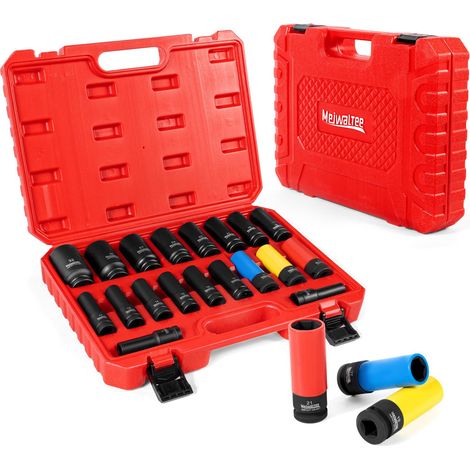 Jeu de douilles à chocs 10-32 MM 19 pièces douille a choc avec Lot de 3 douilles de protection pour écrous de roue 17-19-21 MM pour jantes en aluminium Cr-Mo Longueur : 85 MM (1/5)