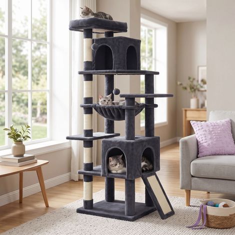 Arbre à Chat Haut avec Niche et Griffoir pour Gros Chat 55 x 45 x 178,5 cm Gris Foncé (1/5)