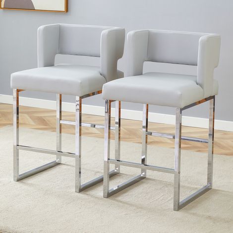 Sedia bar nordica in PU grigio chiaro e metallo argento, 91,4 cm (1/5)