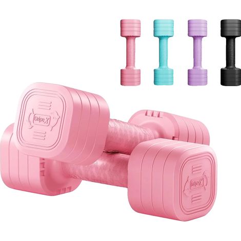 Mancuernas ajustables, diseño compacto, mango antideslizante, 2,5 kg x 2, color rosa. (1/2)