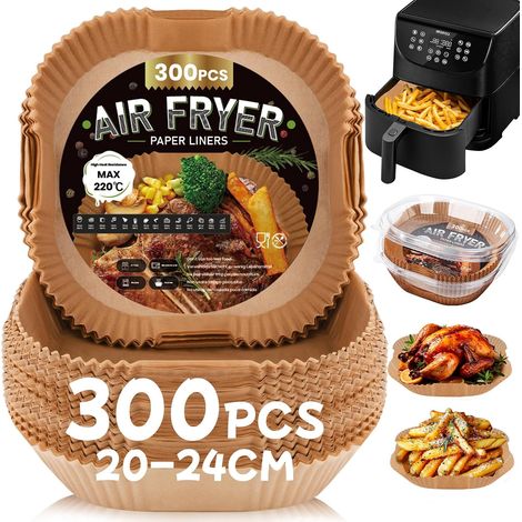 300 Pièces Papier Sulfurisé pour Air Fryer, 20-24cm Carré Papier Cuisson (1/5)