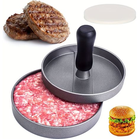 Presse à Burger Steak Haché + 100 Papiers Antiadhésifs - Diamètre 11.5cm Antiadhésif en Aluminium (1/4)