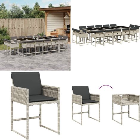Ensemble à manger de jardin et coussins 15 pcs gris clair rotin - Salon De Jardin - Meuble De Jardin - Set De Salon De Jardin - Mobilier De Jardin - Table De Jardin - Home & Living (1/5)