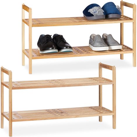 2 x Muebles Zapatero Apilable, Zapatero con 2 Baldas, Madera de Nogal, 6 Pares de Zapatos, 41 x 69 x 27 cm, Natural