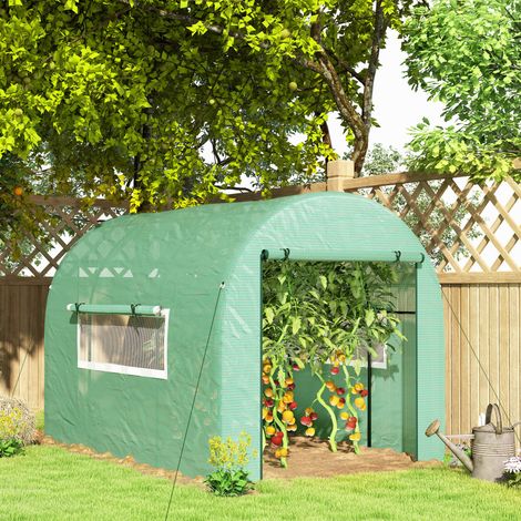 Serra a Tunnel per Orto 3x2x2 m in Acciaio e PE Anti UV con Porte Avvolgibili e Finestre, Verde (1/5)