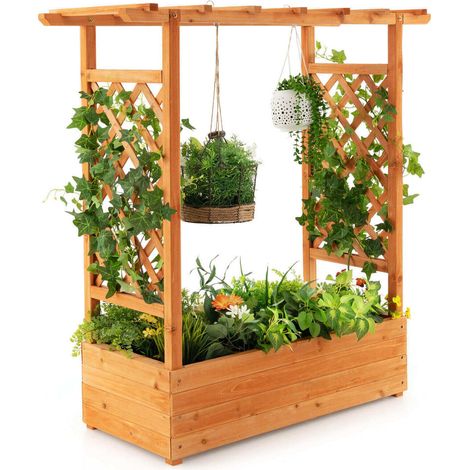 Pour Jardin et Terrasse Optimisez vos Plantations avec ce Carré Potager Treillis en Bois de Sapin et Toit Suspendu (1/5)