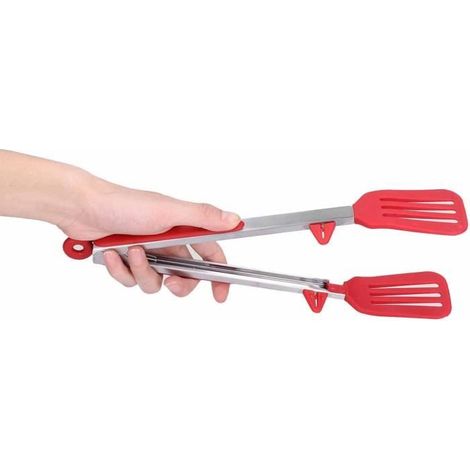 Pinces de cuisson Spatule Pince à nourriture en silicone Poignée en acier inoxydable Fournitures de cuisine pour barbecue(12"Rouge). (1/3)