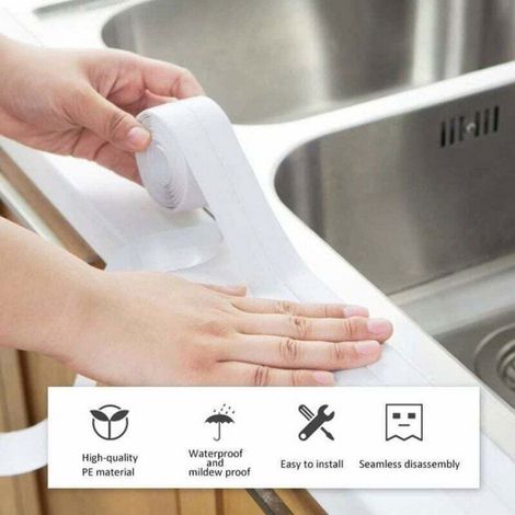 Ruban d'étanchéité autocollant - - Blanc - Salle de bain - PE - Baignoire - Douche - Toilettes - Cuisine - Évier (1/4)