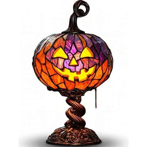 Tischlampe in Kürbisform aus Buntglas, USB-betriebenes Kürbis-Nachtlicht, Vintage-Schreibtischdekoration für Halloween, Schlafzimmer, Wohnzimmer, Büro oder Party. (1/5)
