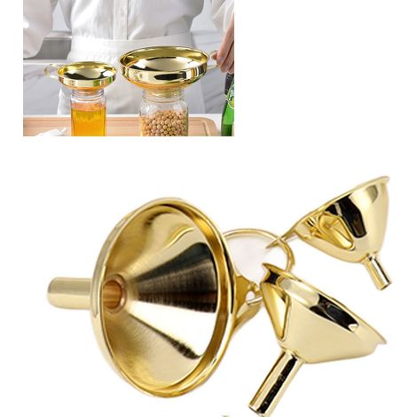 Set aus drei vergoldeten Trichtern, bestehend aus einem Weithalstrichter und einem kleinen Trichter Set aus drei Weithalstrichtern und einem Minitrichter (1/5)
