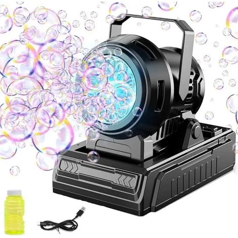 Machine à bulles automatique à 10 trous, plus de 20 000 bulles/min, portable, alimentée par USB, avec effet lumineux bleu, noire