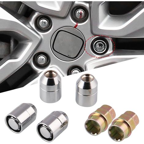 Écrous Antivol Roue M12 x 1.5 Acier Allié avec 2 Clés - Boulon Antivol Roue Universel pour Voiture et Véhicule Modifié Argenté (M12 x 1.5) (1/5)