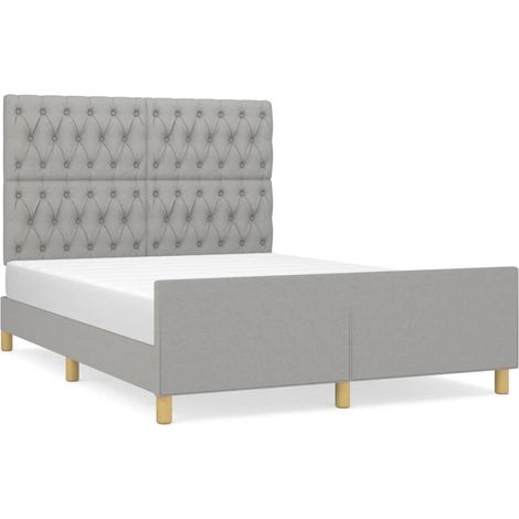 Lit double Lit adulte Cadre de lit sans matelas gris clair 140x190 cm tissu (1/5)