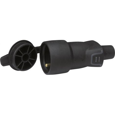 Schwarzer Gummi-Stecker 2p+t 16 A Schraubanschluss mit weiblichem Verschluss