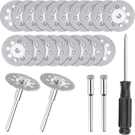 20Pcs 22mm Mini Disque Diamant à Tronçonner pour Outil Rotatif avec Mandrin de 3mm pour Coupe Pierre, Verre, Céramique (1/5)