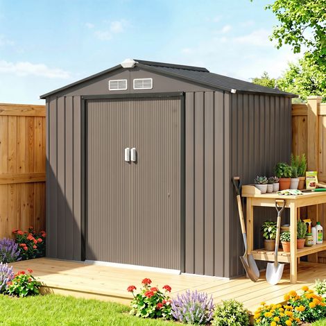 Abri de Jardin 2,77 m² cabane de jardin armoire de jardin Dim. 213L x 130l x 185H cm Porte coulissante Acier marron (1/5)