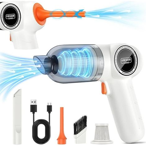 Aspirateur Voiture Sans Fil Portable 18000PA Mini Aspirateur Haute Puissance Souffleur Air Dépoussiéreur à Main Léger pour Auto Nettoyage Blanc (1/5)