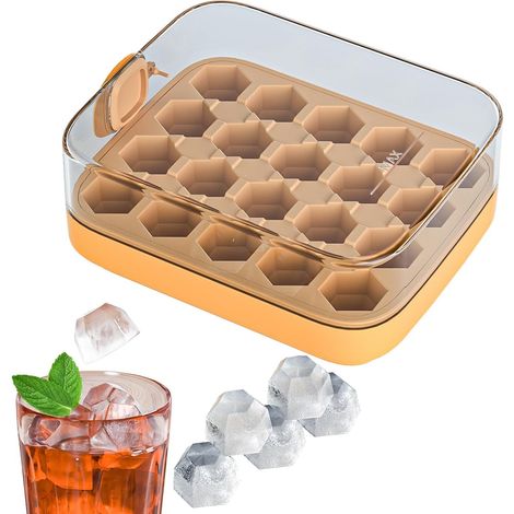 Bac à glaçons avec couvercle et bac à glaçons, type presse facile à démouler, moule réutilisable pour 20 glaçons (orange) (1/5)