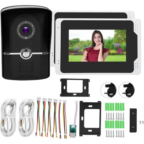 Sonnette vidéo WiFi 1080P, écran TFT LCD 7 pouces, 2 moniteurs, angle large 110°, étanche, vision nocturne, 100-240V UK (1/5)
