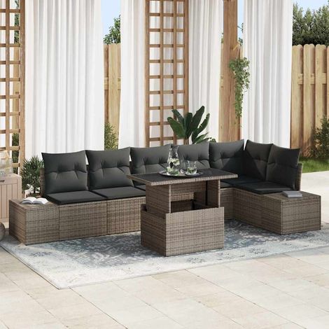 vidaXL Garten-Sofa-Set mit Kissen mit Speicher 7 pcs Grau (1/5)