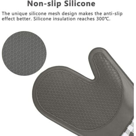 Gant Four Manique Four Oven Mitts Oven Gloves Gant Manique Gants Isolants Cuisine épais Mitaine Four pour Barbecue Cuisson Gants Professionnel 1 Paire (Gris) (1/5)