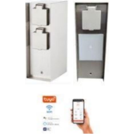 ORIO SMART Steckdosensäule IP44 eckig 3-fach Eisen gebürstet (1/2)