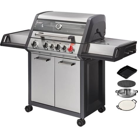 ENDERS BY FAVEX - Barbecue gaz Monroe Pro 4 SIK – 4 brûleurs inox – TURBO ZONE™ 800 °C – HEAT RANGE™ – Brûleur arrière & latéral – Switch Grid + Plaque Plancha Fonte incluse (1/5)